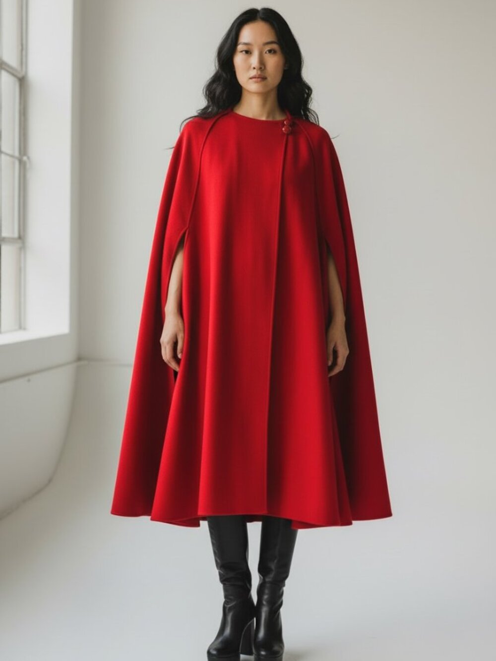 YEOHLEE New York Vintage Red Wool Hooded Cape Cloak Coat Oversized OS